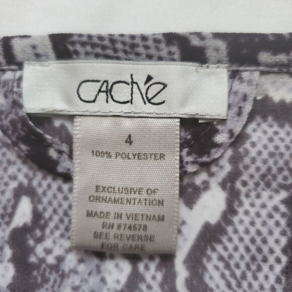 Cache Women's Snakeskin Print Sheer 3/4 Sleeve Blouse Gray Size 4 - Picture 8 of 12